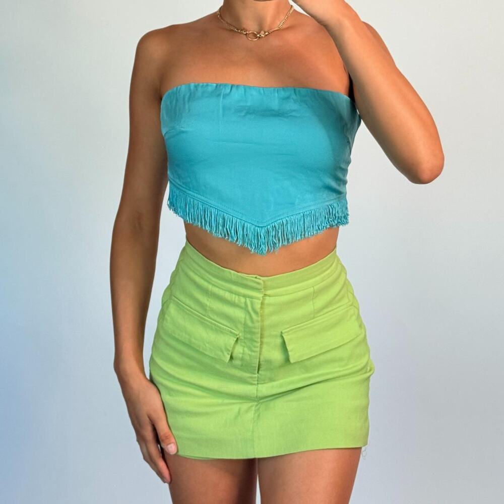 Blue Crop Top with Fringes